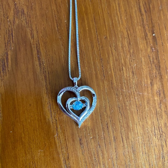 Silver and Blue Heart Necklace with Gemstone - Picture 2 of 5